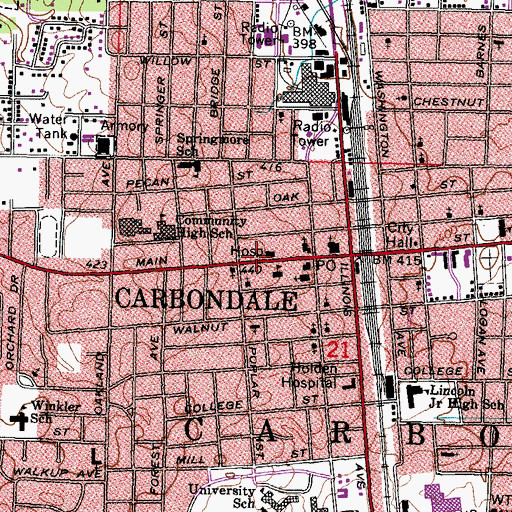 Topographic Map of Memorial Hospital of Carbondale Heliport, IL