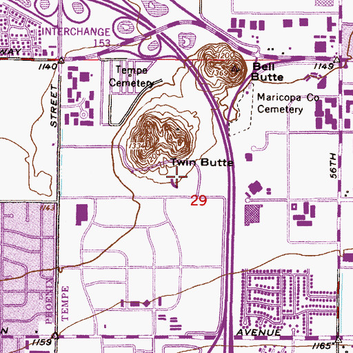 Topographic Map of Tempe Municipal Stadium, AZ