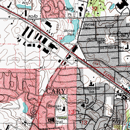 Topographic Map of Cary Fire Department Heliport, IL