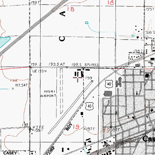 Topographic Map of Casey Municipal Airport, IL