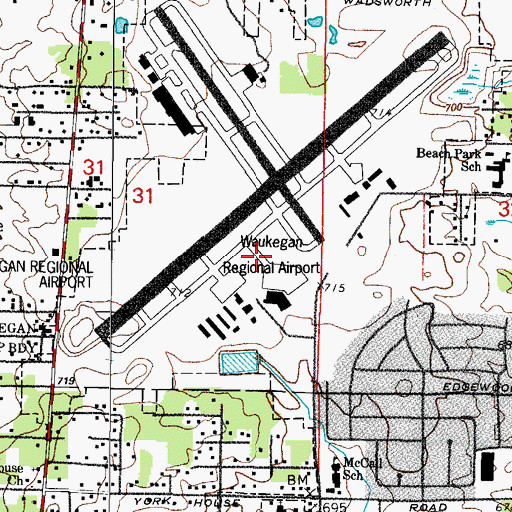 Topographic Map of Waukegan Regional Airport, IL