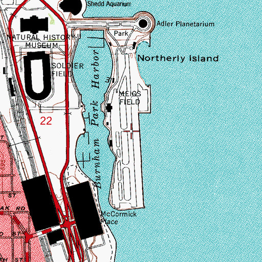 Topographic Map of Merrill C Meigs Airport (historical), IL