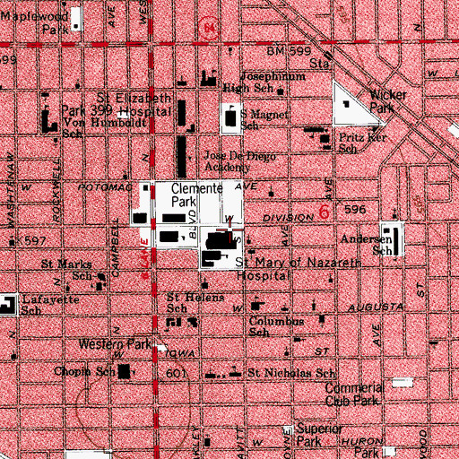 Topographic Map of Saint Mary of Nazareth Hospital Heliport, IL