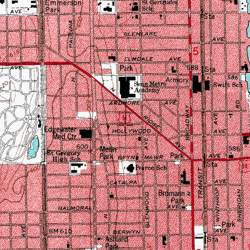 Topographic Map of Edgewater Medical Center Heliport, IL