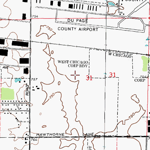 Topographic Map of Dupage Airport, IL