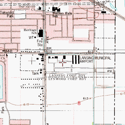 Topographic Map of Lansing Municipal Airport, IL