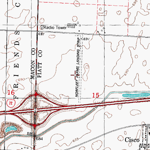 Topographic Map of Norfleet Farms Airport (historical), IL
