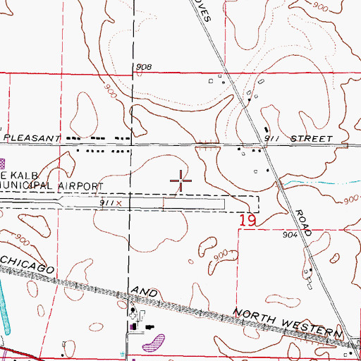 Topographic Map of De Kalb Taylor Municipal Airport, IL