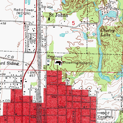 Topographic Map of Marshall Browning Hospital Heliport, IL