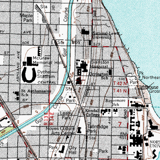 Topographic Map of Evanston Hospital Heliport, IL