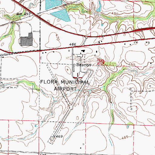 Topographic Map of Flora Municipal Airport, IL