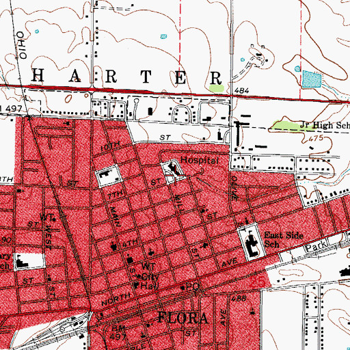 Topographic Map of Clay County Hospital Heliport, IL