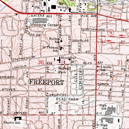 Topographic Map of Memorial Heliport, IL