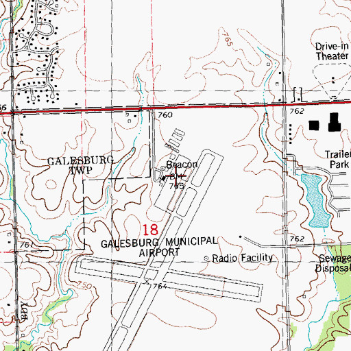 Topographic Map of Galesburg Municipal Airport, IL