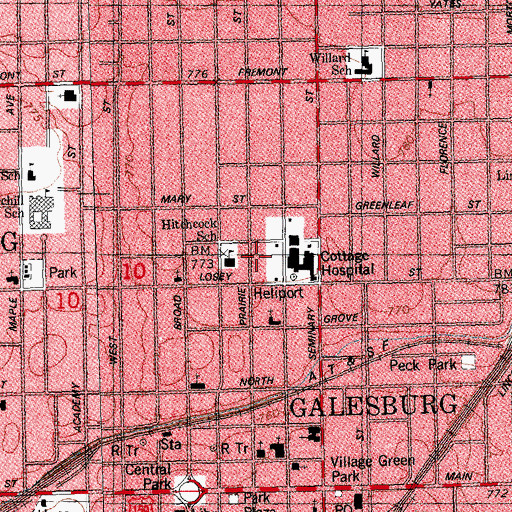 Topographic Map of Galesburg Cottage Hospital Heliport, IL