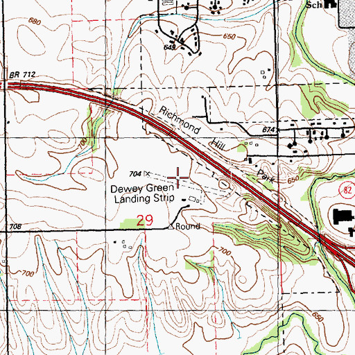 Topographic Map of Dewey E Greene Airport (historical), IL