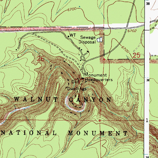 Topographic Map of Walnut Canyon National Monument Headquarters, AZ