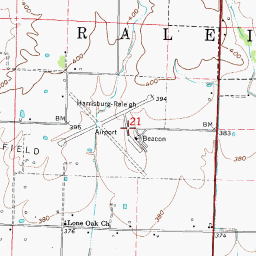 Topographic Map of Harrisburg-Raleigh Airport, IL