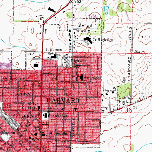 Topographic Map of Harvard Hospital Heliport, IL