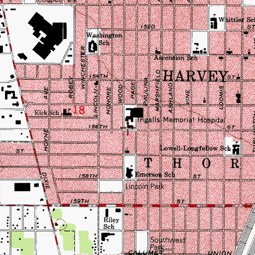 Topographic Map of Ingalls Memorial Hospital Heliport, IL