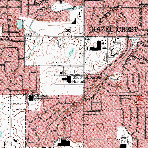 Topographic Map of South Suburban Hospital Heliport, IL