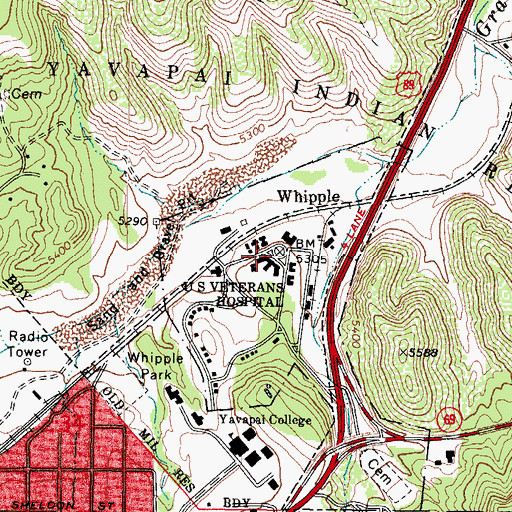 Topographic Map of Fort Whipple, AZ