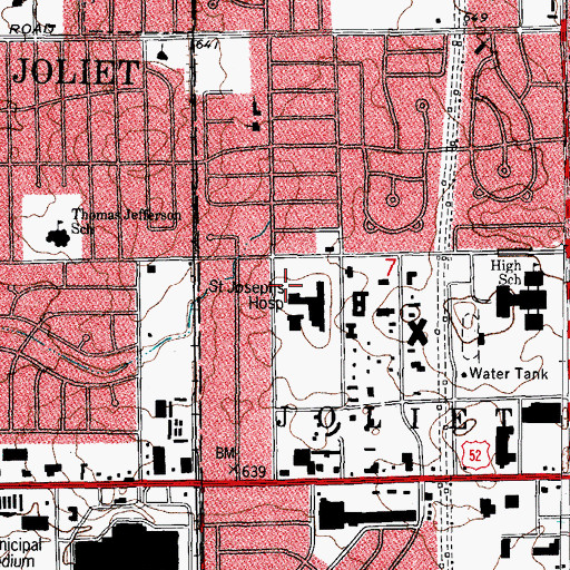 Topographic Map of Saint Joseph Medical Center Heliport, IL