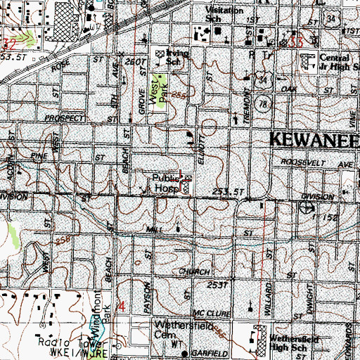 Topographic Map of Kewanee Hospital Heliport, IL