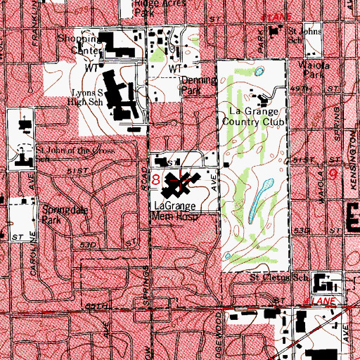 Topographic Map of La Grange Memorial Hospital Heliport, IL