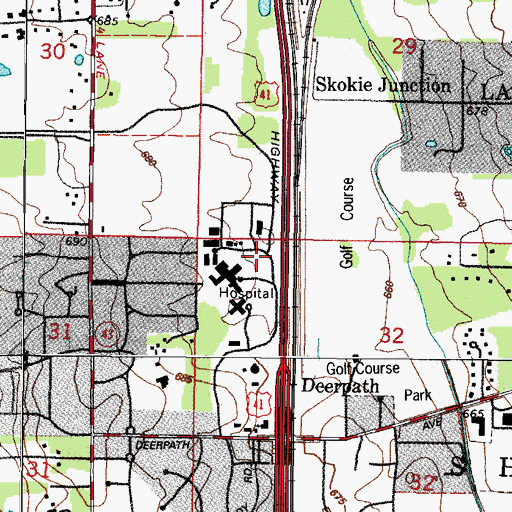 Topographic Map of Lake Forest Hospital Heliport, IL