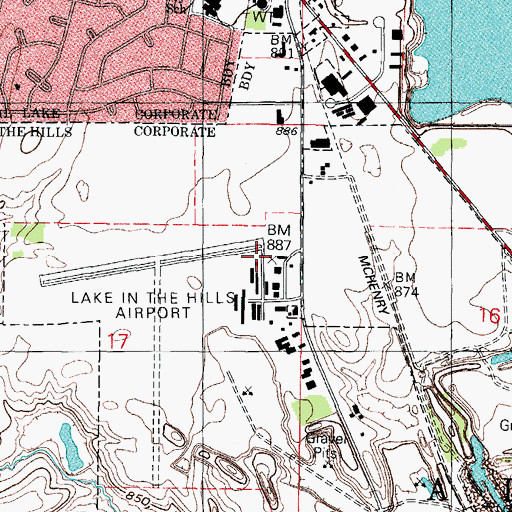 Topographic Map of Lake in the Hills Airport, IL