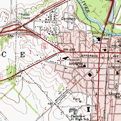 Topographic Map of Lawrence Co Memorial Hospital Heliport, IL