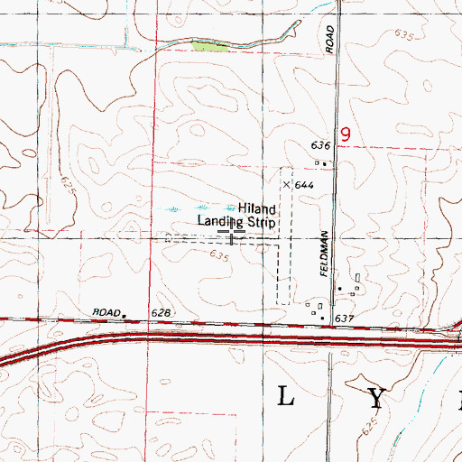 Topographic Map of Hiland Airport (historical), IL