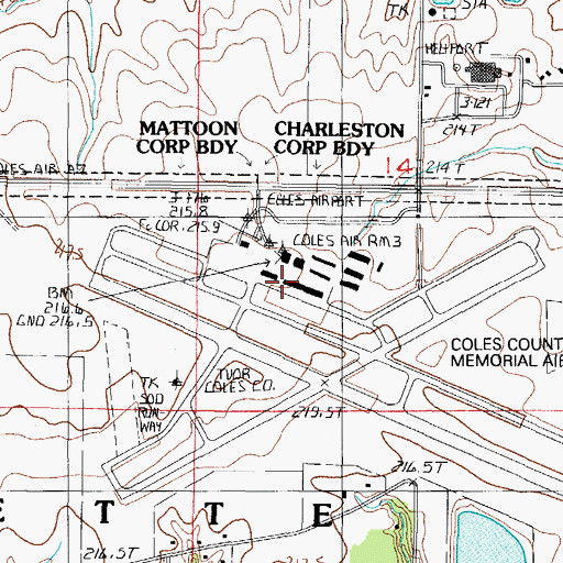 Topographic Map of Coles County Memorial Airport, IL