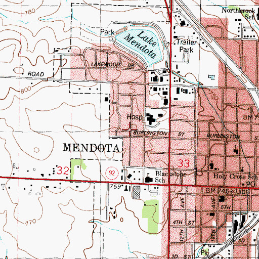 Topographic Map of Mendota Community Hospital Heliport, IL