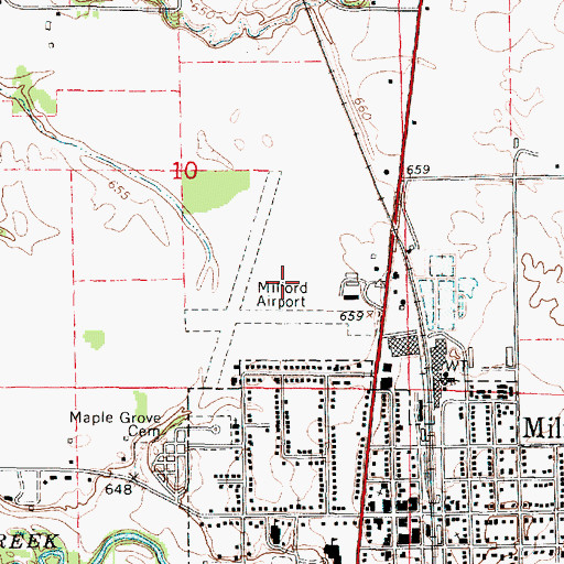 Topographic Map of Milford Airport (historical), IL