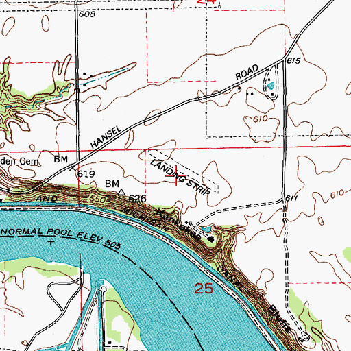 Topographic Map of Three Rivers Farm Airport (historical), IL