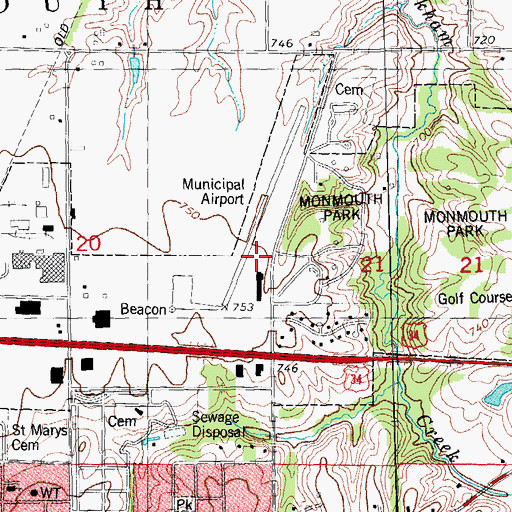 Topographic Map of Monmouth Municipal Airport, IL