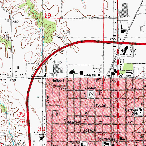 Topographic Map of Community Memorial Hospital Heliport, IL