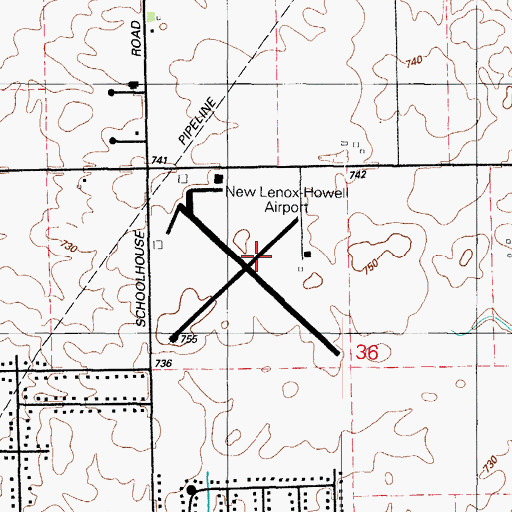 Topographic Map of Howell-New Lenox Airport (historical), IL