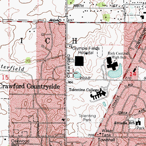 Topographic Map of Olympia Fields Osteopathic Medical Center Heliport, IL