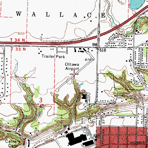 Topographic Map of Ottawa Airport (historical), IL