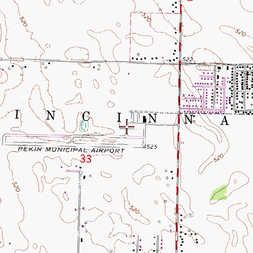 Topographic Map of Pekin Municipal Airport, IL