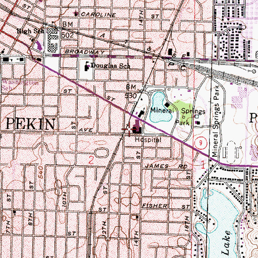 Topographic Map of Pekin Memorial Hospital Heliport, IL