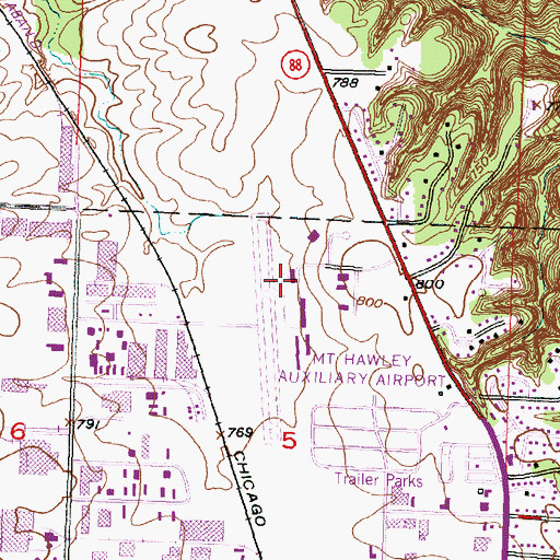 Topographic Map of Mount Hawley Auxiliary Airport, IL