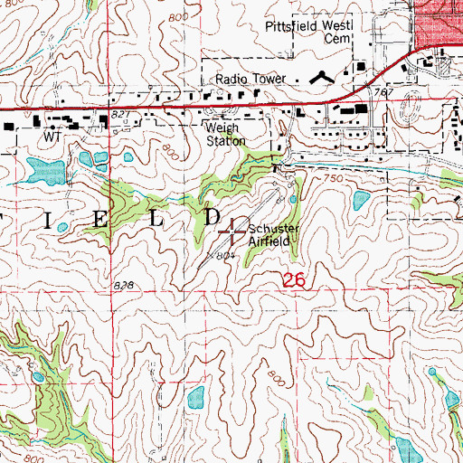Topographic Map of George W Schuster Airport (historical), IL