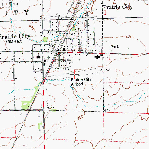 Topographic Map of Prairie City Airport (historical), IL