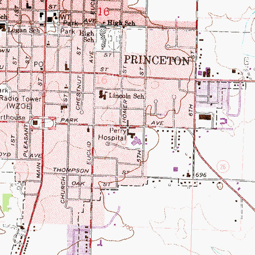 Topographic Map of Perry Memorial Hospital Heliport, IL