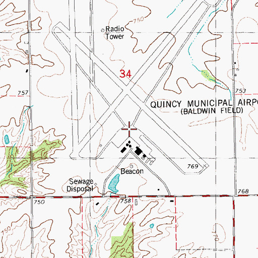 Topographic Map of Quincy Regional Airport-Baldwin Field, IL