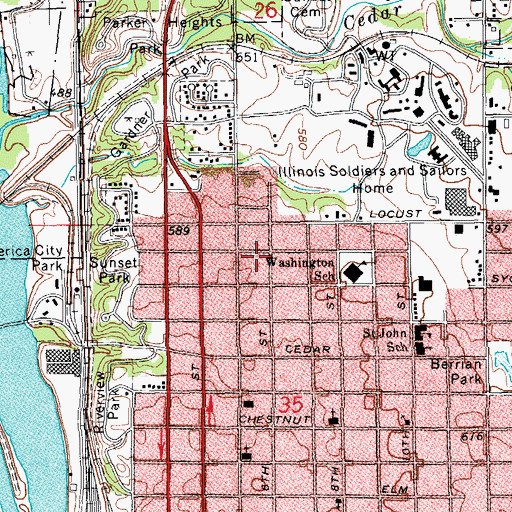 Topographic Map of Saint Mary Hospital Emergency Heliport, IL